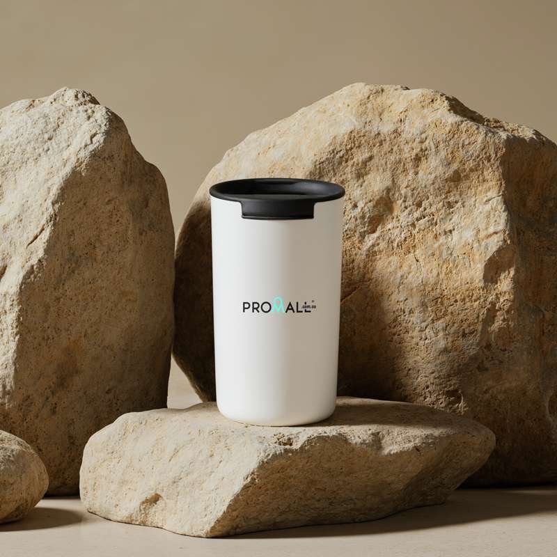 2 x 15 cm. Capacidad 500 ml. Acero inoxidable. Mug con aislamiento térmico vacuum. Interior en acero 304 y exterior en acero 201 con acabado mate. Tapa PP y anillo de silicona antivuelco. Base antideslizante con almohadilla de EVA color negro. Mantiene hasta 12 hs la temperatura de las bebidas calientes y 24 hs de las bebidas frías. Presentación en caja de regalo kraft.