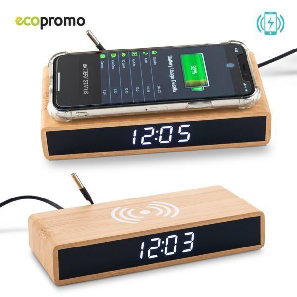 Cargador Inalámbrico con Reloj Bamboo